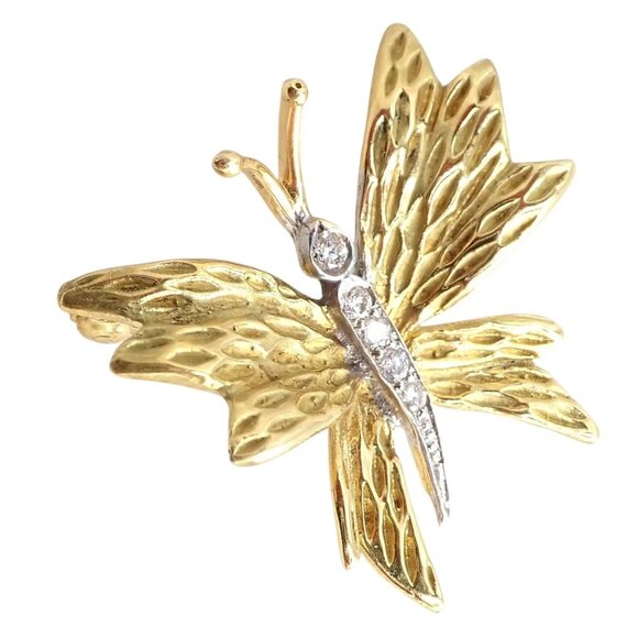 Authentic! Tiffany & Co 18k Yellow White Gold Butterfly Diamond Pin Brooch - Picture 8 of 13